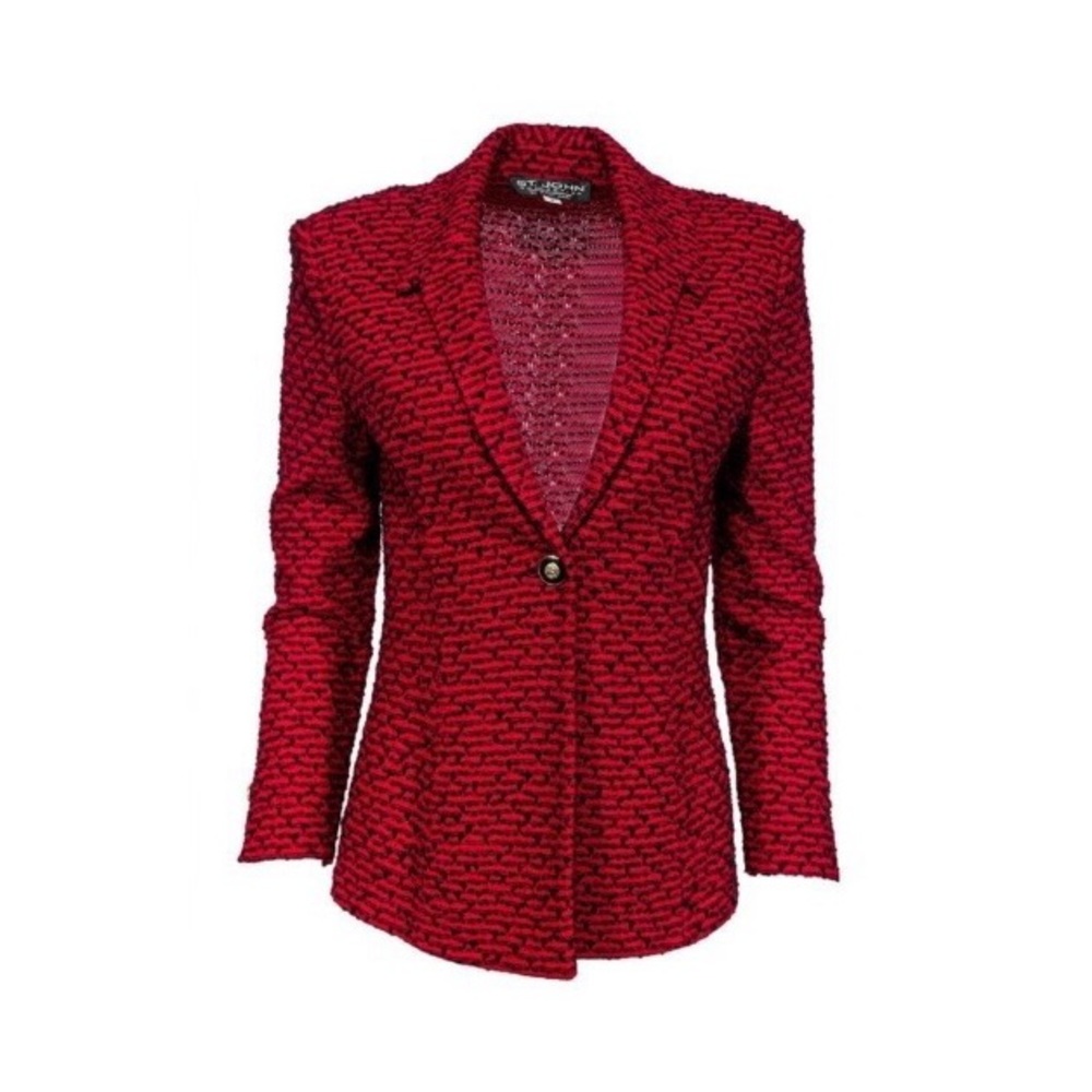 ST. JOHN 🌹 Red & Black Tweed Blazer